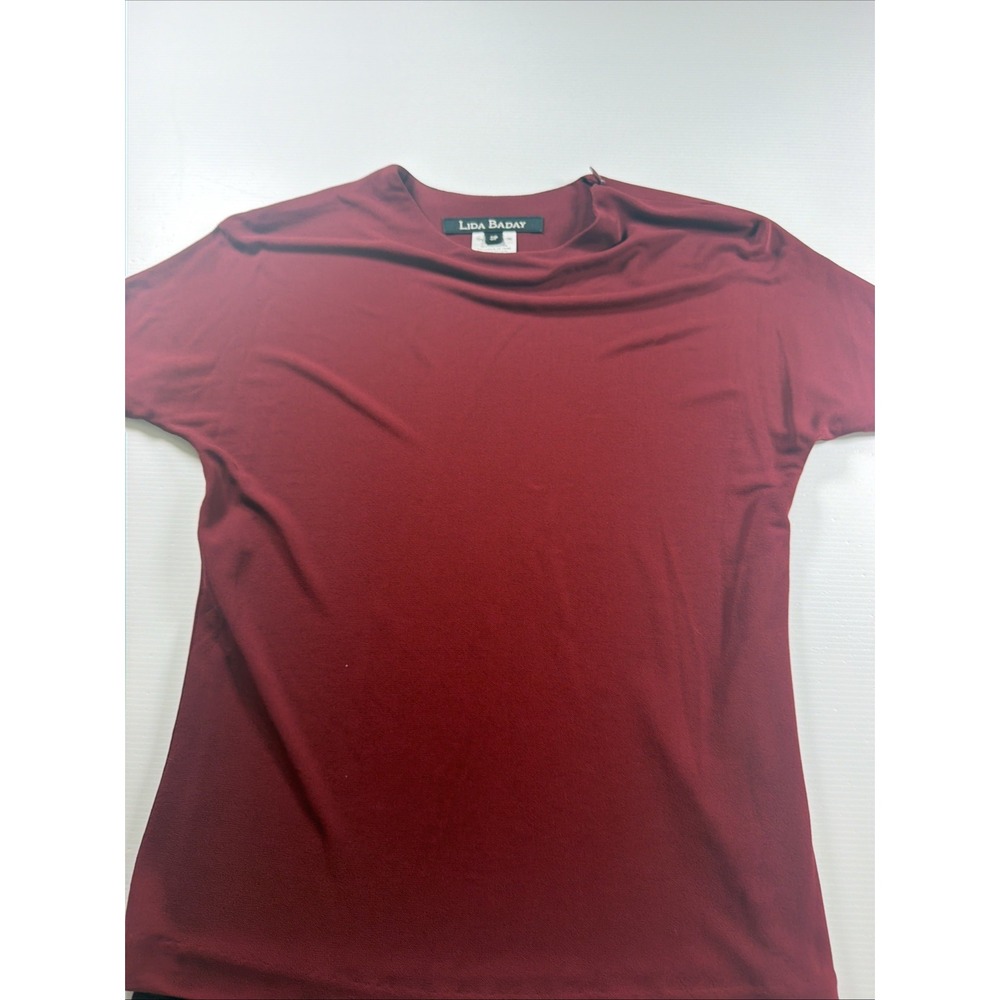 Lida Baday Petite Women's SP Burgundy Short Sleeve Knit Top Rayon Blend